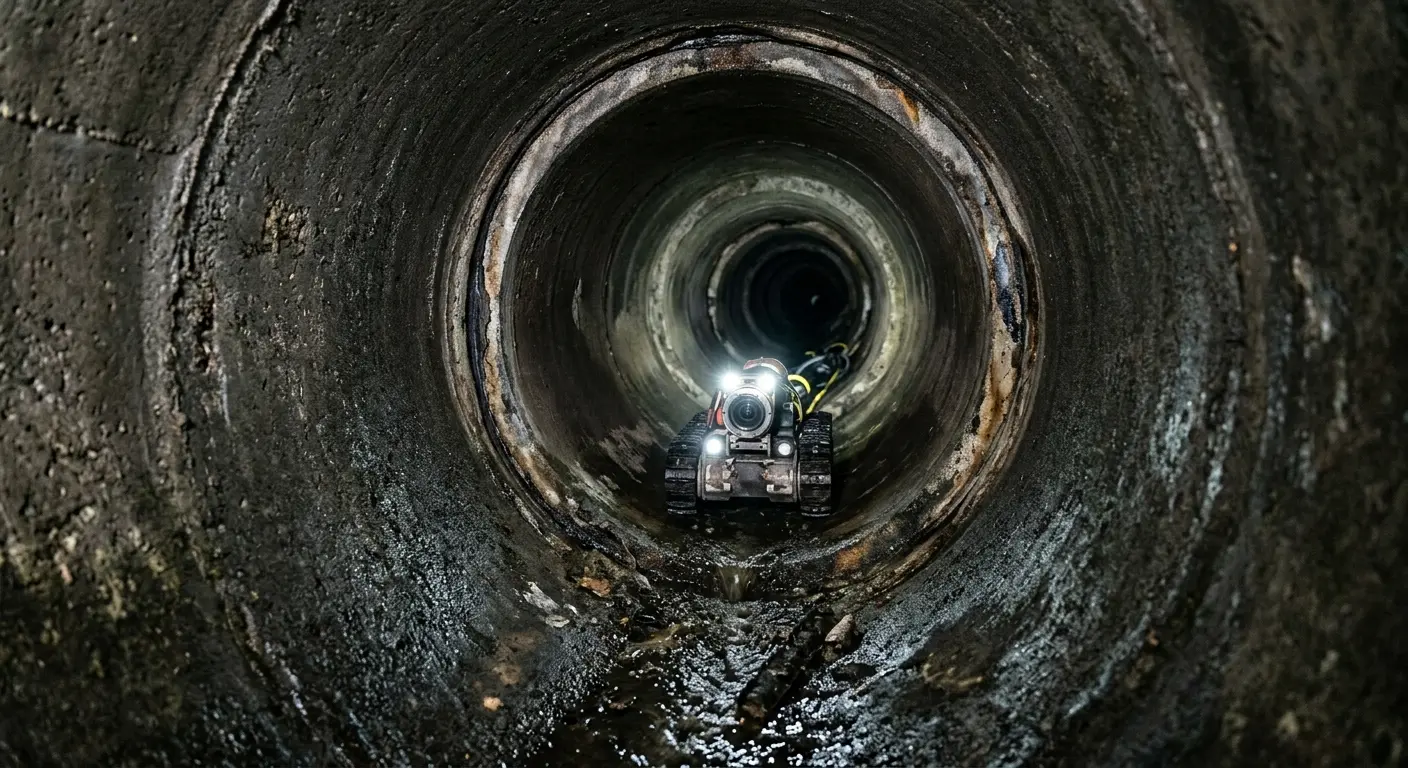Robotic sewer camera inspecting pipe interior for Sewer Line Cleaning in Bernards